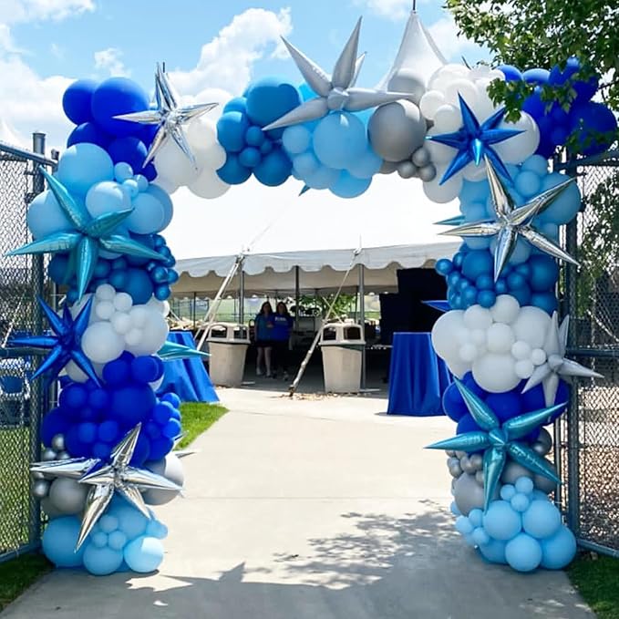 Blue Star Balloons 12pcs, 27/22 Inch Foil Star Explosion Balloons, Large Spike - Image 2