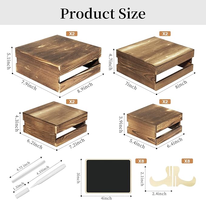 8 Pcs Buffet Risers with Mini Signs, Rustic Wood Cake Stands, Food Risers - Image 3