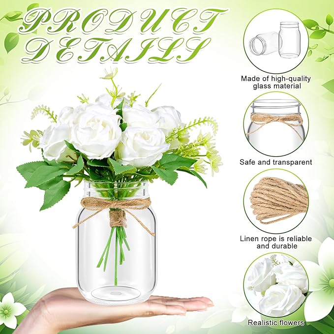 6 Set Centerpiece Table Decorations Mason Jar Table Centerpiece - Image 3