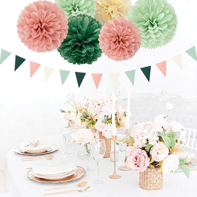 Sage-Olive Green Pink-Beige Boho Party Decorations -23pcs Rustic Neutral - Image 4