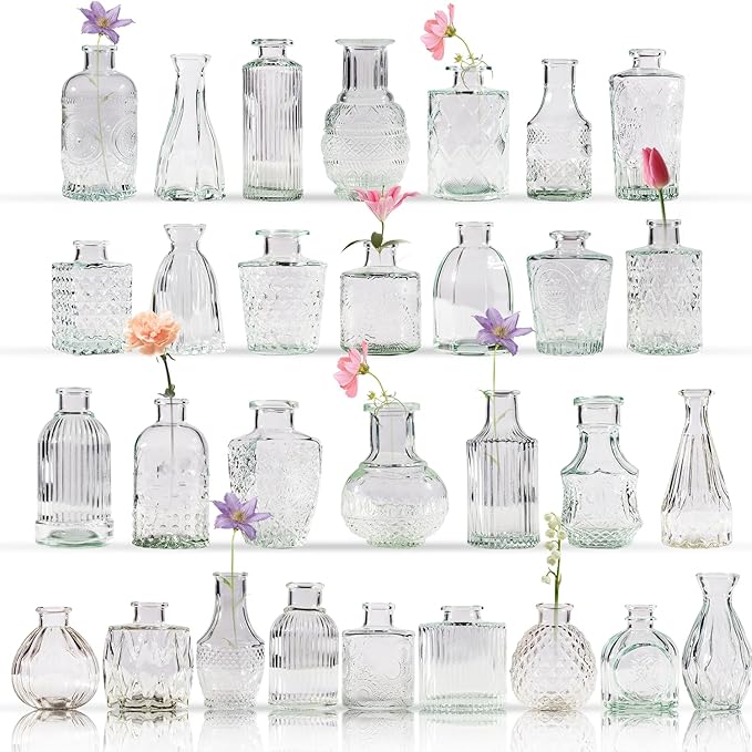 30 Pcs Bud Vase Set, Vases for Centerpieces, Cute Glass Bud Vases in Bulk by Yabool