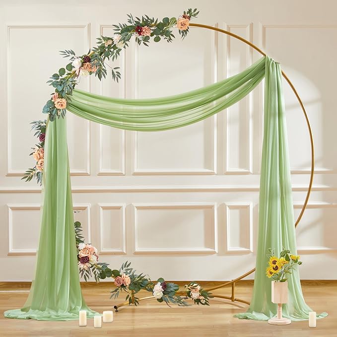 30" x 20Ft Wedding Arch Draping Fabric, 1 Panel Olive Green Sheer Curtain - Image 8