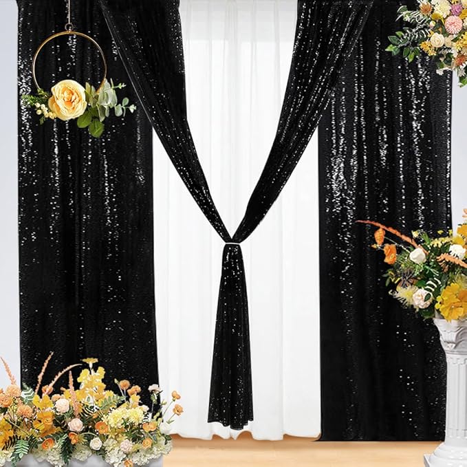 Eternal Beauty Black Sequin Backdrop Curtains, Halloween Shimmer Back Drop - Image 3