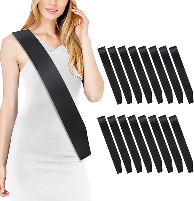 16 Pcs Sash Blank Satin Sash Black Sash Party, Bride To Be Sash, Plain Sash by Rinacci