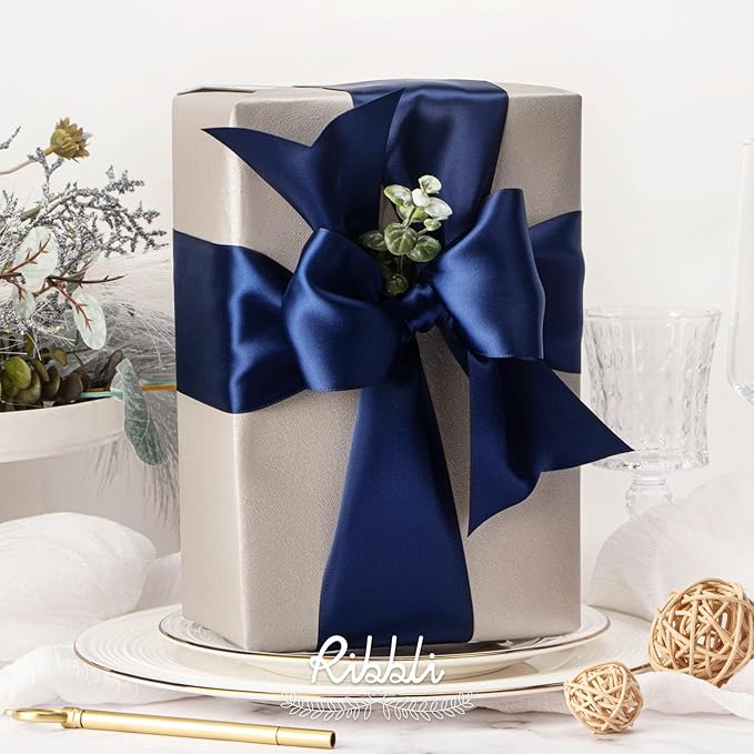 Ribbli Navy Double Faced Satin Ribbon, 3” x Continuous 10 Yards, Use - Image 3