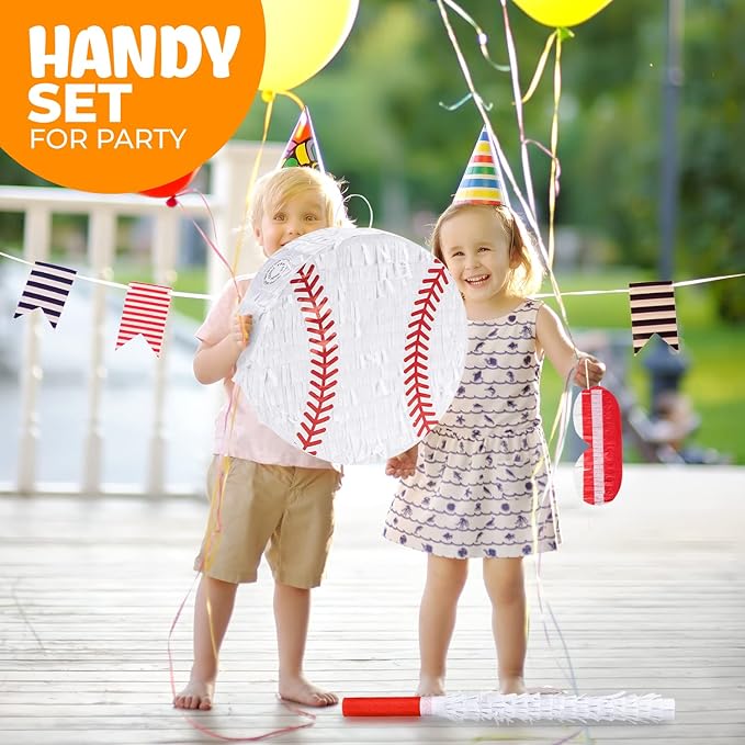Baseball Pinata Bundle with a Blindfold and Bat, Baseball Pinata - Image 5