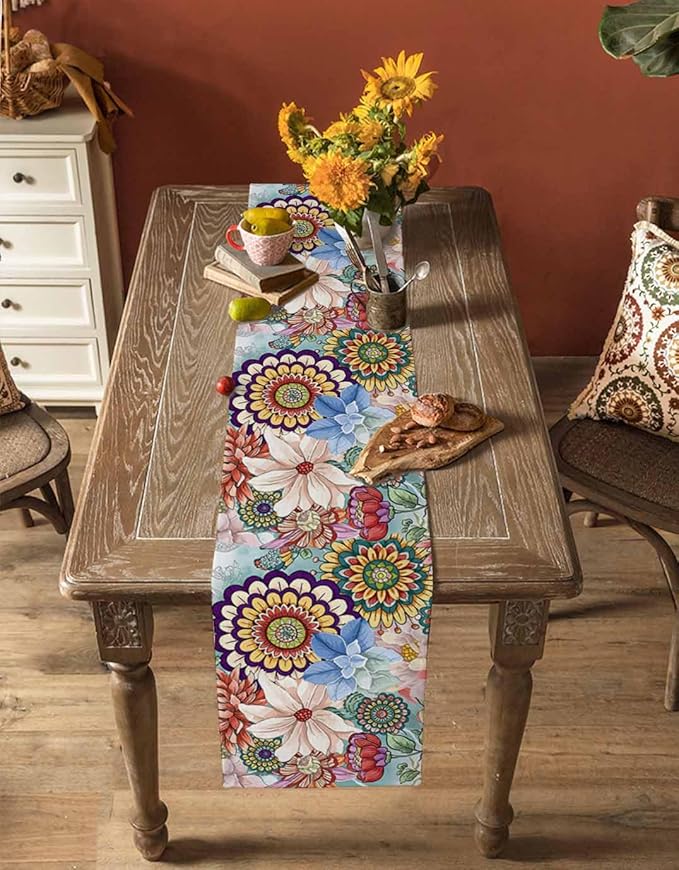 Boho Flowers Cotton Linen Table Runner - Image 4