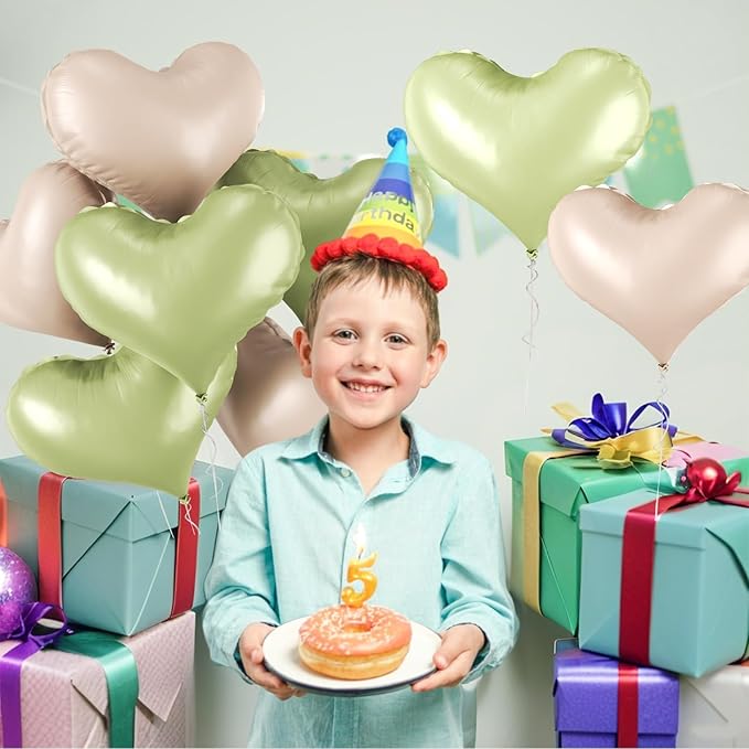 24 Inch Green and White Heart Balloons, Light Green Heart Shaped Foil Balloons - Image 6
