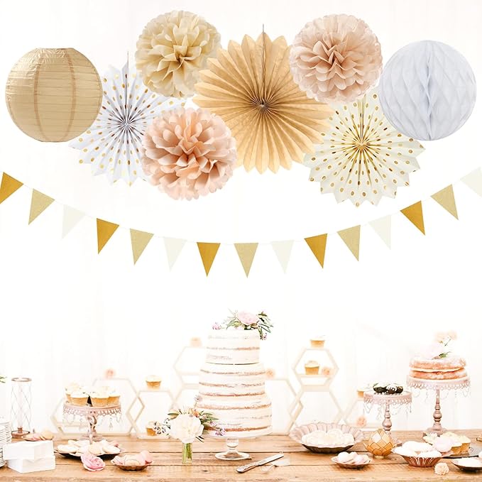 Beige-Champagne Gold White-Peach Boho Party-Decorations - Image 6