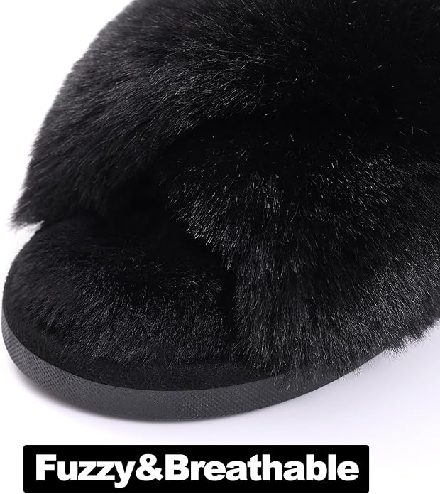 Evshine Women's Fuzzy Slippers Cross Band Memory Foam House Slippers Open Toe - Image 3