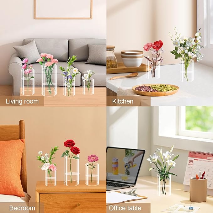 48 Pack Plastic Cylinder Vases, 4 6 8 10 Inch Tall Acrylic Cylinder Clear - Image 3