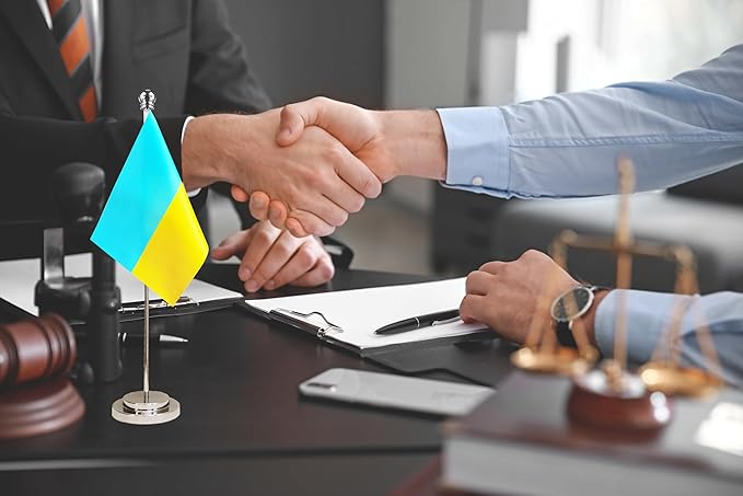 Ukraine Ukrainian Deluxe Desk Flag Set Small Mini Miniature Ukraine Ukrainian - Image 2