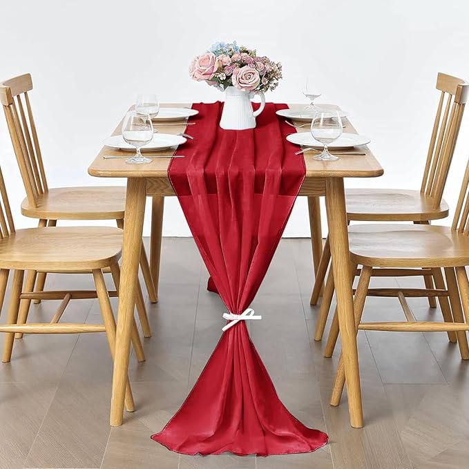 2 Pack 10Ft Red Chiffon Table Runner Sheer 29x120 Inch - Image 4