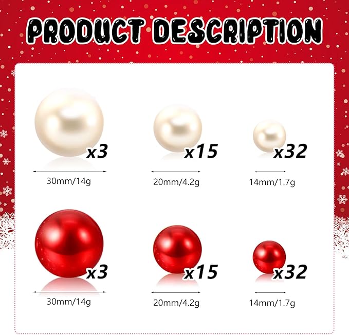 100PCS Red White Faux Pearls Beads - Image 2