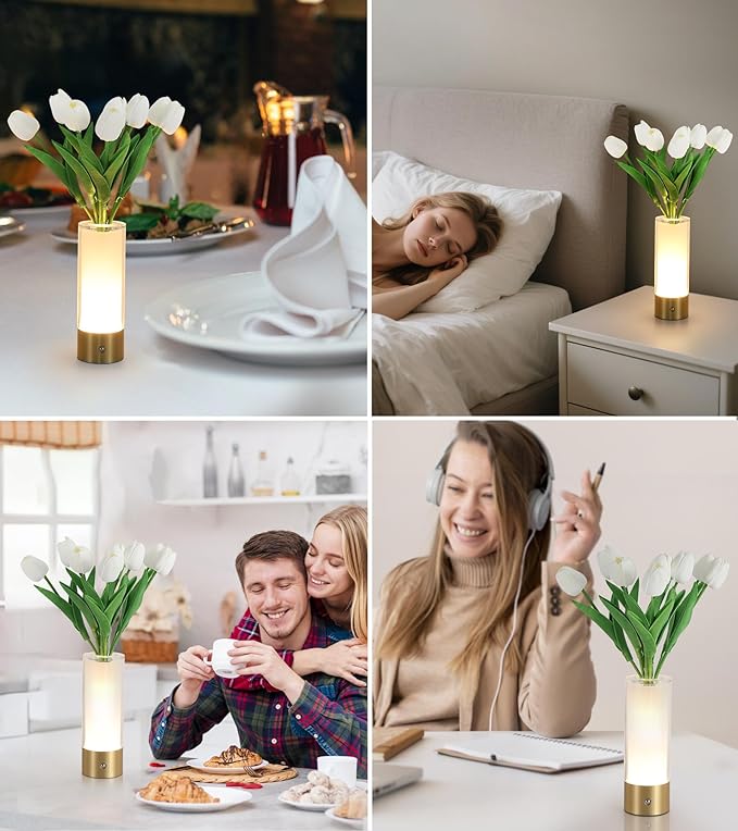 Flower Night Light, Touch Vase Lamp, Rechargeable Cordless Table Lamp, Dimming - Image 2