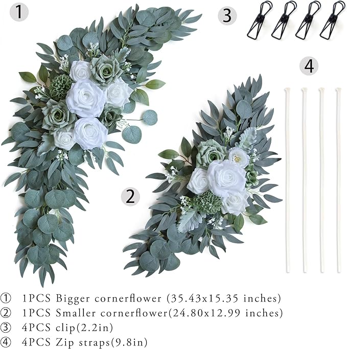 ponatia Wedding Arch Flowers, Artificial Sage Green Wedding Flowers - Image 5