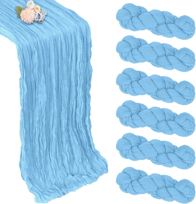 6 Pack Baby Blue Fall Table Runner 10ft Boho Gauze Fabric Cheesecloth Table by Pepmily