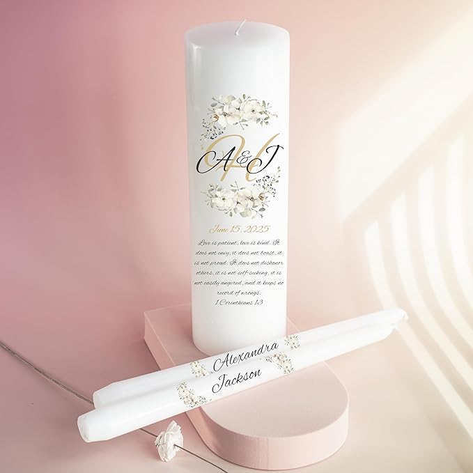 Unity Candles for Wedding, Modern Unity Set, Custom and Personalized Pillar and - Image 5