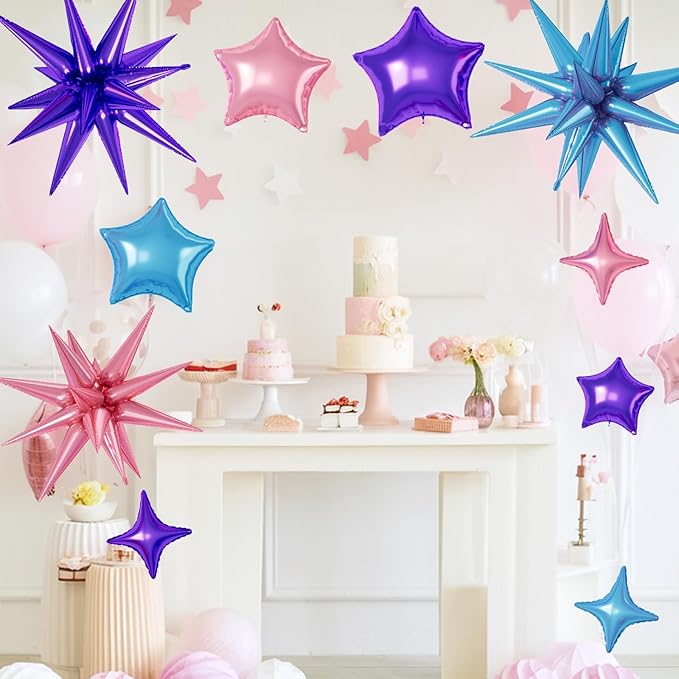 16 Pcs Pink Purple Blue Star Balloons, 22/18/10 Inch Foil Balloons, - Image 5