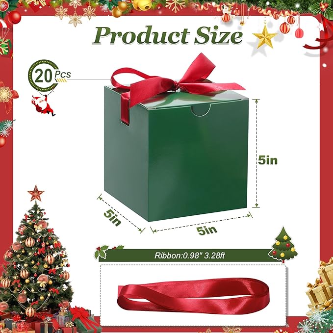 DOYIDE Small Gift Boxes, 20 Pack 5x5x5 Inch Green Elegant Paper Boxes - Image 3