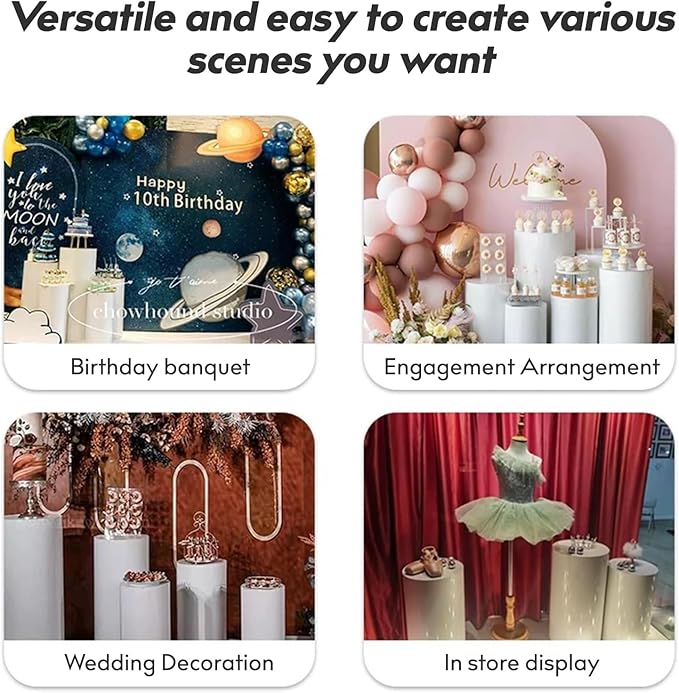 3PC Cylinder Pedestal for Party, Large White Cake Stand, Pedestal Display - Image 6
