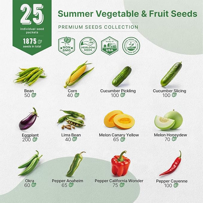 25 Summer Vegetable & Fruit Seeds Variety Pack - Image 3