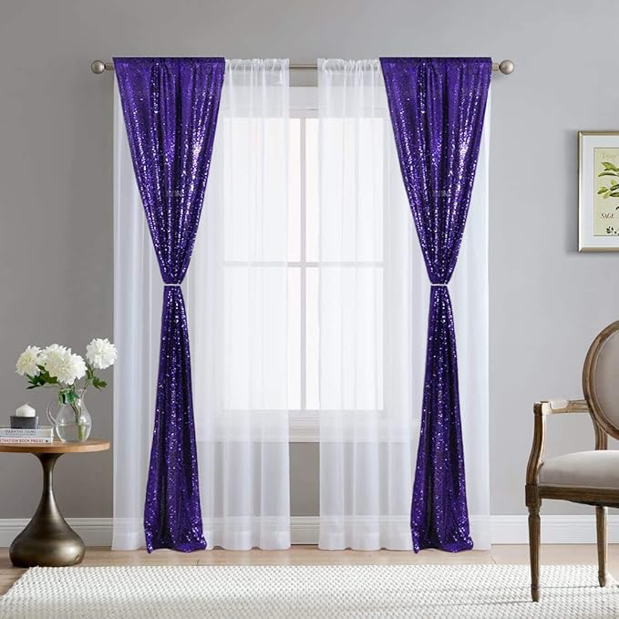 Eternal Beauty Purple Sequin Backdrop Curtains, Halloween Shimmer Back Drop - Image 7