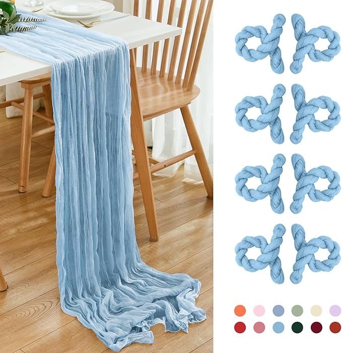 8 Pack 10Ft Table Runner 35x120 inch Baby Blue Boho Gauze Table Cheese Cloth by Dspoot