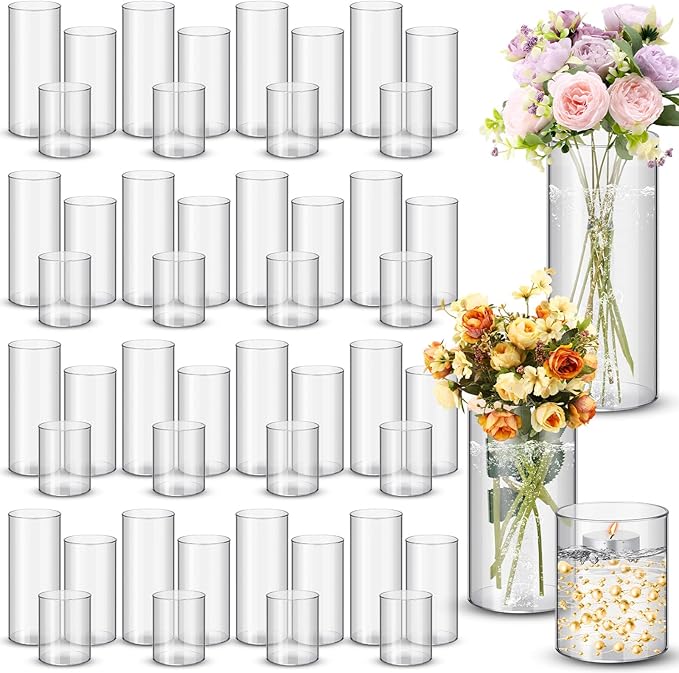Nuogo 48 Pcs Plastic Cylinder Vases Tall Clear Flower Vases by Nuogo