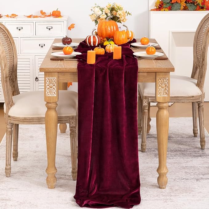 Burgundy Velvet Table Runner 3 Pack Fall Thanksgiving Red Table Runners 20 x - Image 2