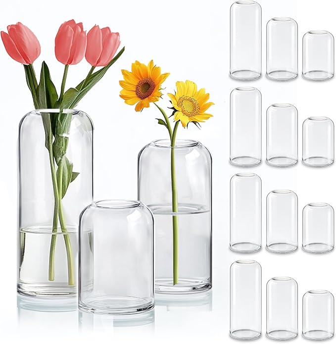 ComSaf Small Flower Vase Set of 15, Glass Bud Vases in Bulk, Decor Centerpiece by ComSaf