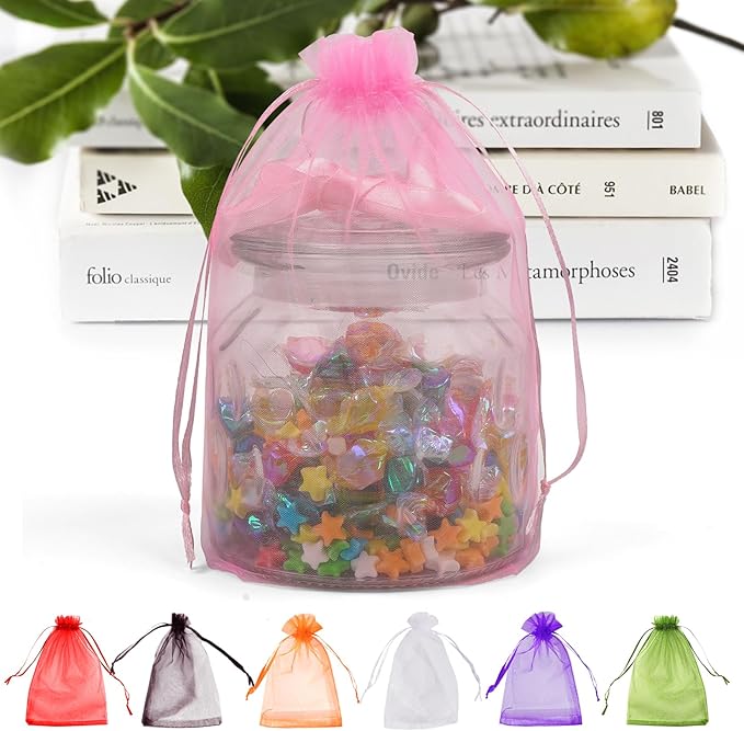 ANZNKU 100 Pack Premium Sheer Organza Bags 6x9 inches Mesh Bags Drawstring by ANZNKU