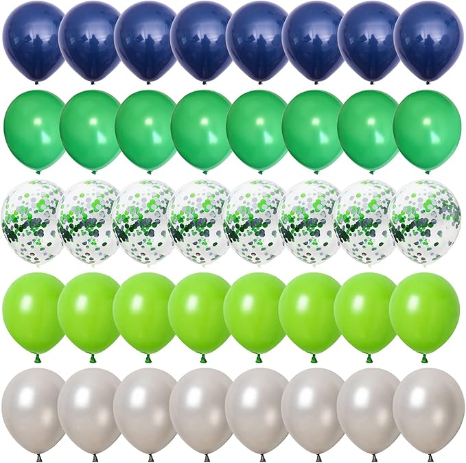 60 Pcs Navy Blue Matte Light Green Silver Latex Party Balloons - Image 9