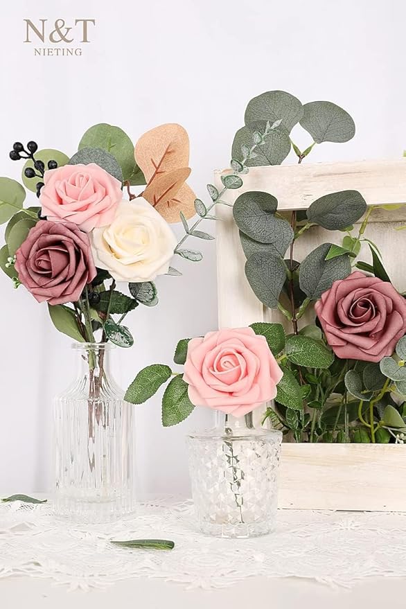 N&T NETING Artificial Flowers Roses 25pcs Real Looking Fake Spring Roses Stem - Image 7