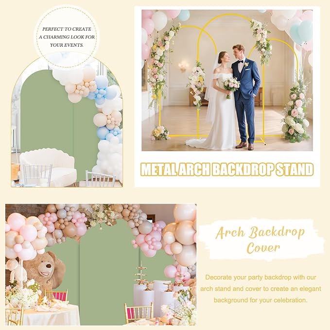 FUHSY Wedding Arch Backdrop Stand and Sage Green Arch Cover Set of 3 Metal - Image 7