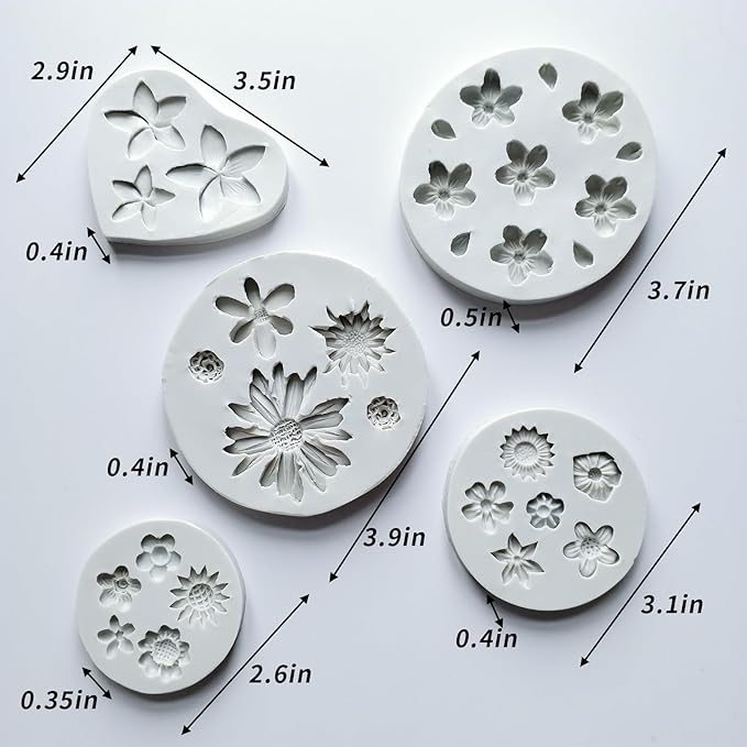 5PCS Flower Silicone Molds, Daisy Flower Fondant Chocolate Jelly Cake - Image 3