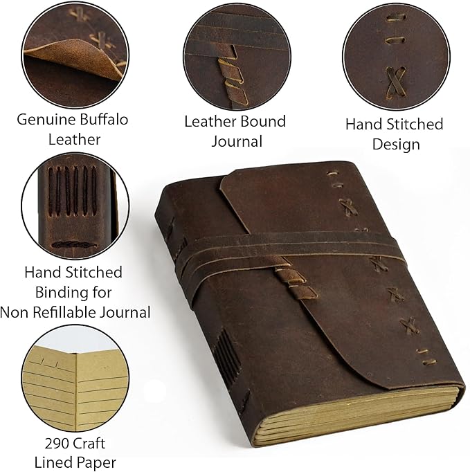 Leather Journal Notebook for Men & Women Daily Vintage Leather Bound Journal - Image 7