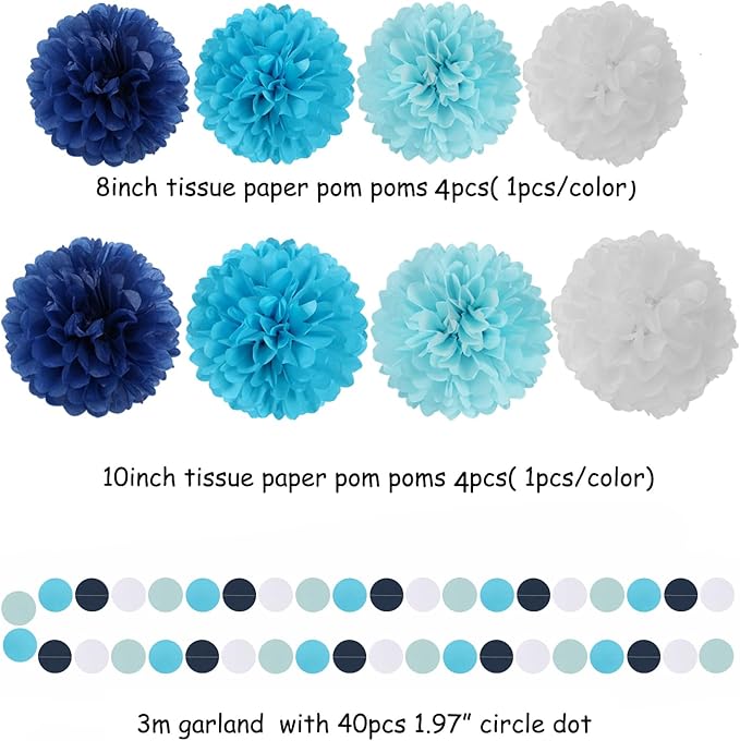 Light-Royal Navy-Blue White Pom-Poms Streamers - Image 2