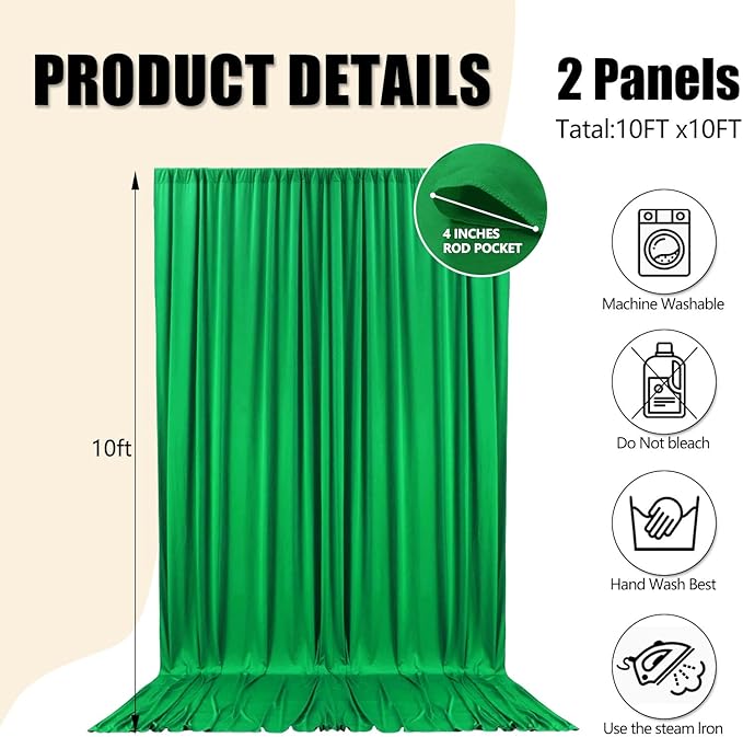 10ft x 10ft Grass Green Backdrop Curtains - Image 2