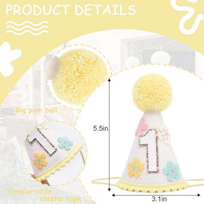 WAUAO Colorful Flower 1st Birthday Cone Hat - Image 2