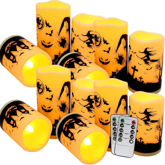 12-Pack Halloween-Flameless Led Pillar Candles，Remote Control and Timer - Image 4