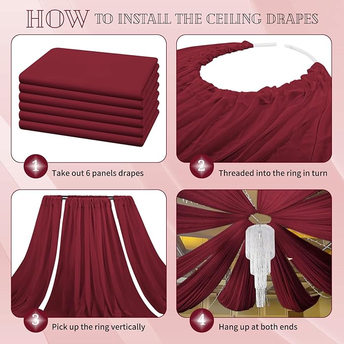 6 Panels Burgundy Ceiling Drapes - Image 4