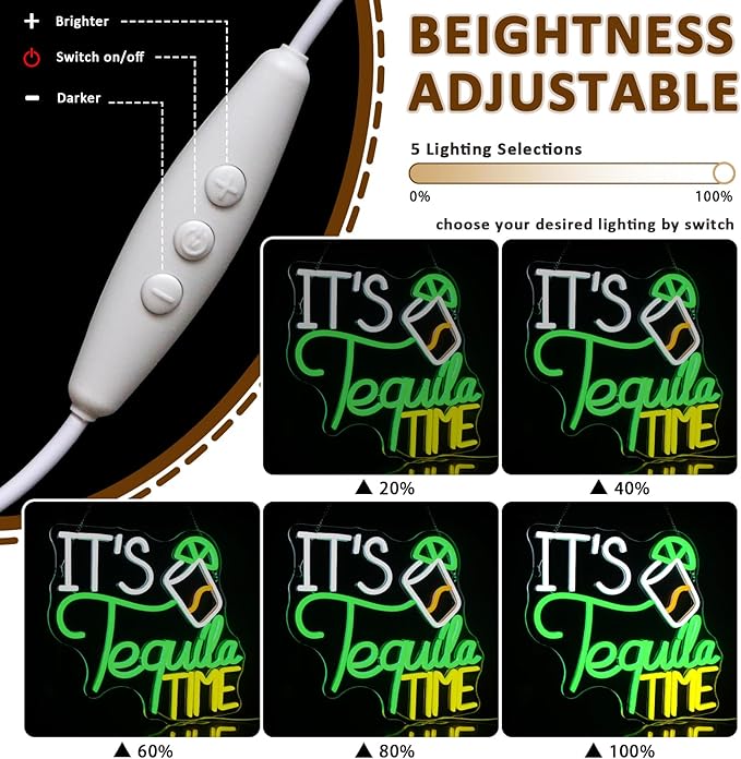 It Is Tequila Time Neon Sign for Wall Decor, Tequila Led Signs, USB Dimmable - Image 3