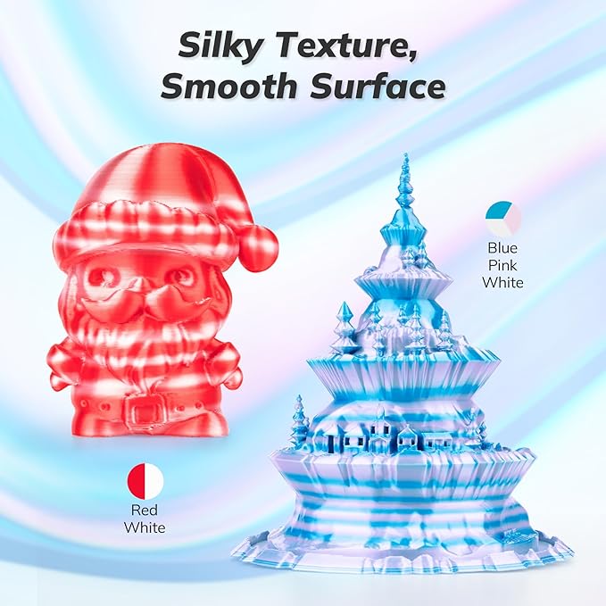 AMOLEN Silk PLA 3D Printer Filament Bundle, Shiny Multicolor Rainbow Filament - Image 2