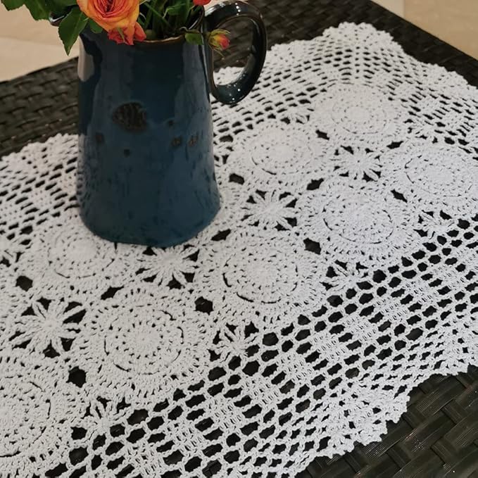 Phantomon Lace Table Runner Rectangular Table Cover Cloth Handmade Crochet - Image 3