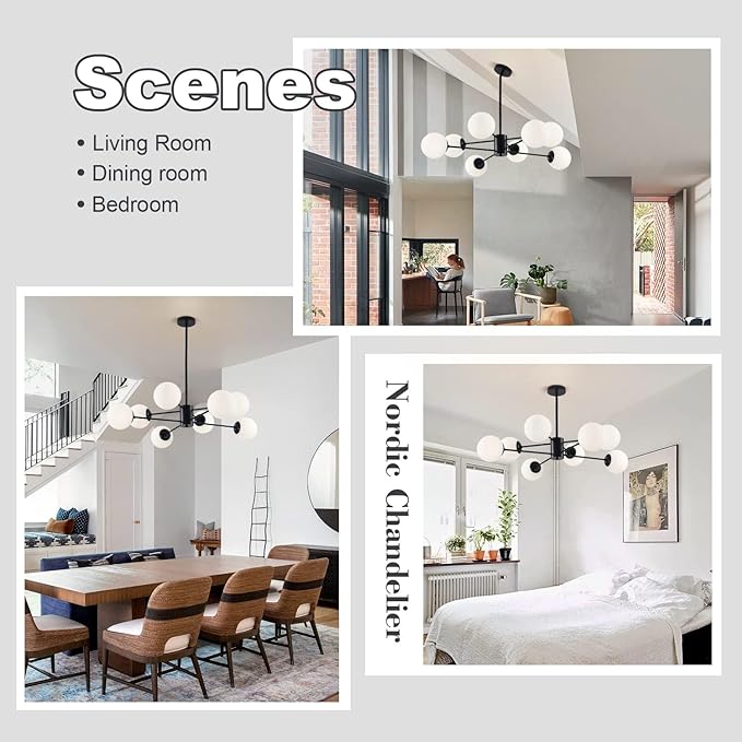 KCO Lighting Black Sputnik Chandelier Ceiling Mount 8-Light Glass Globe Sputnik - Image 4