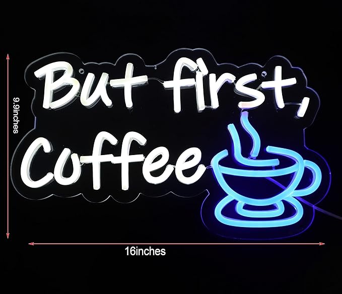 But First Coffee Neon Sign for Coffee Bar Pub Decor, Wall Art Decoration For - Image 3