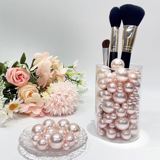 150Pcs Cream&Rose Gold Polished No Hole Faux Pearl Beads - Image 4