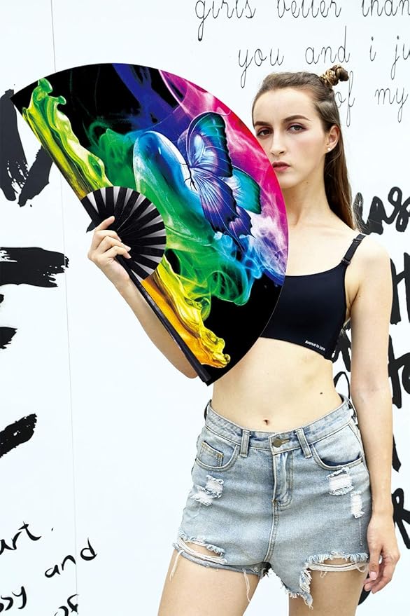 Amajiji Large Folding Hand Rave Fan Popping Fan - Image 3