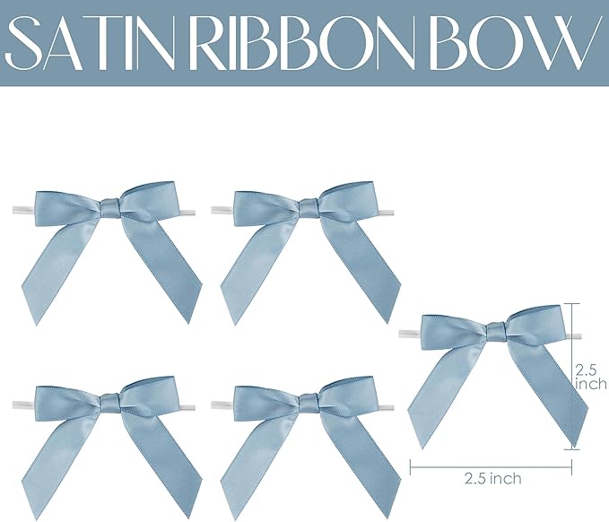 AIMUDI Dusty Blue Bows for Gift Wrapping Premade Satin Bows for Wedding Decor - Image 2